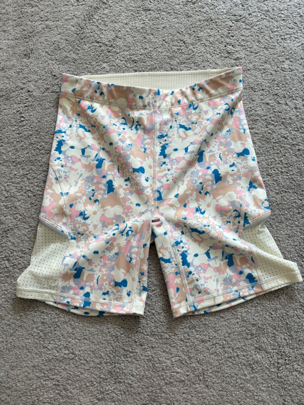 Fabletics High-Rise Floral Active Bike Shorts - Pink, Blue & Cream